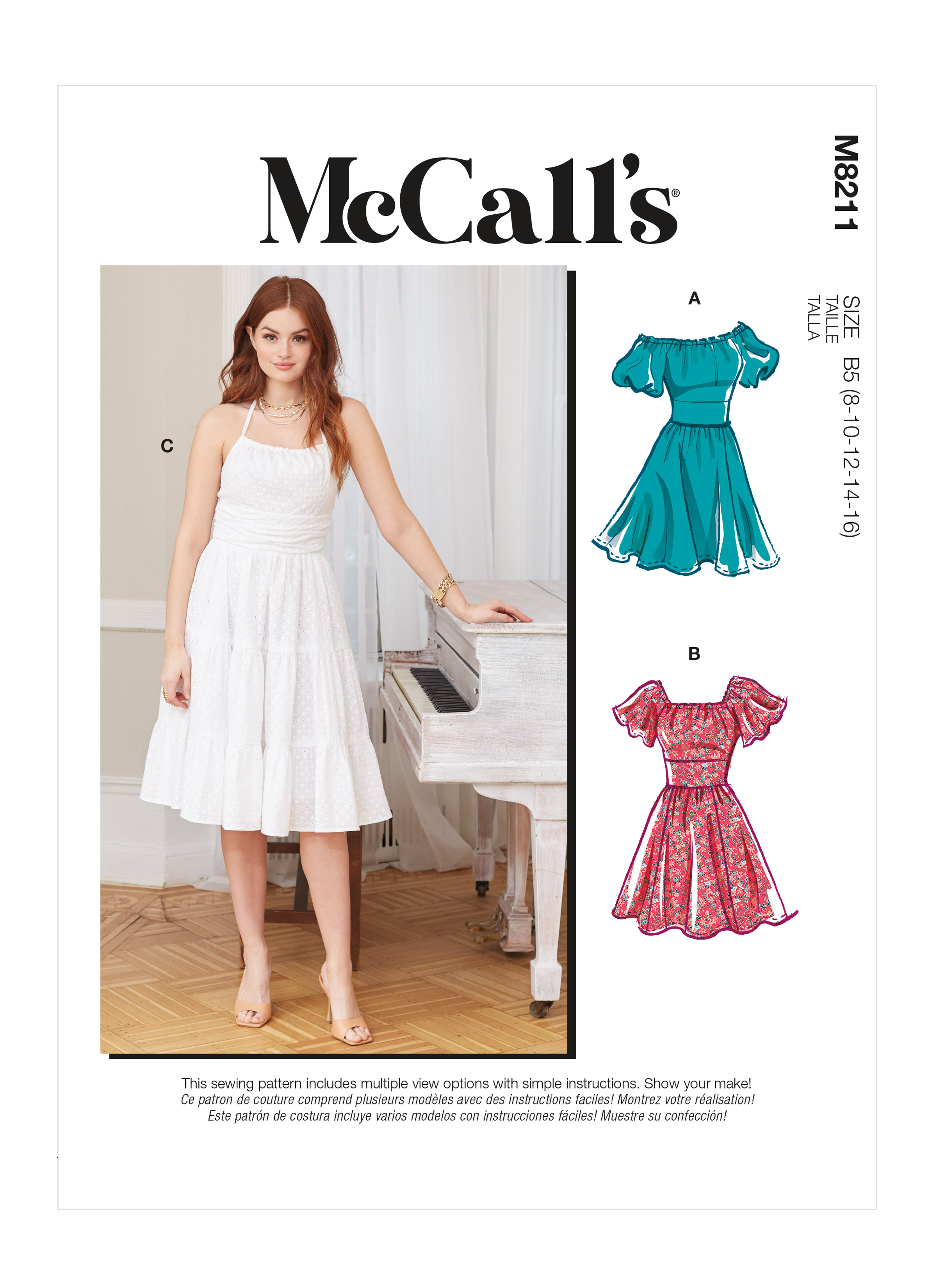 McCall's Misses' Raglan Sleeve Dress Sewing Pattern Kit, Code M8212, Sizes  XS-SM, Multicolor