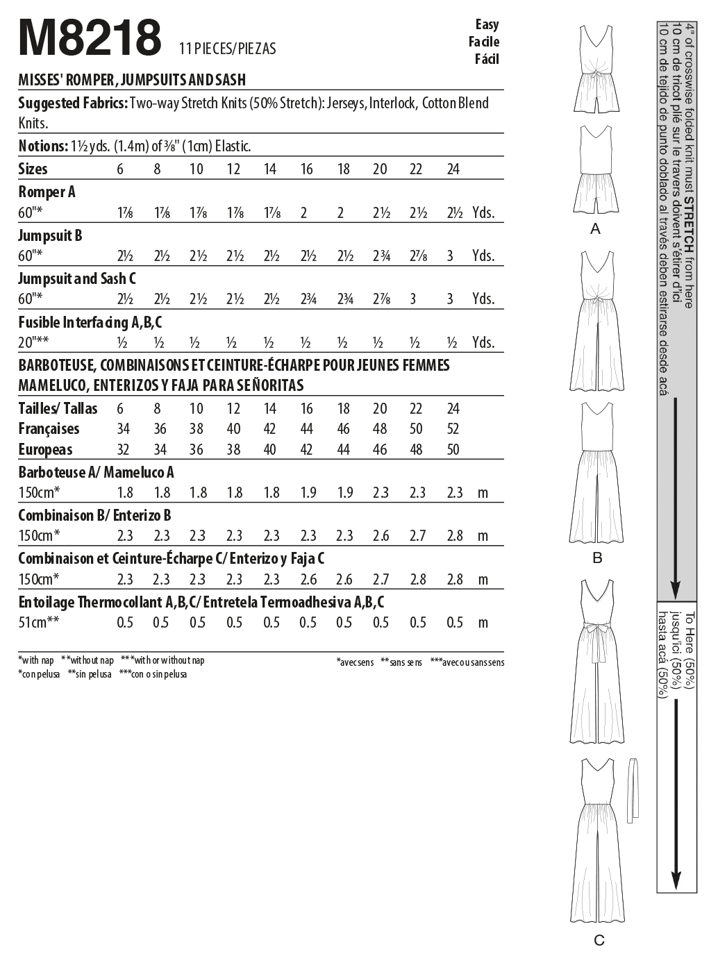 McCall's 8218 Misses' Romper, Jumpsuits & Sash
