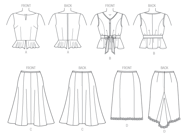 McCall's 7017 Misses' Tops, Belt and Skirts