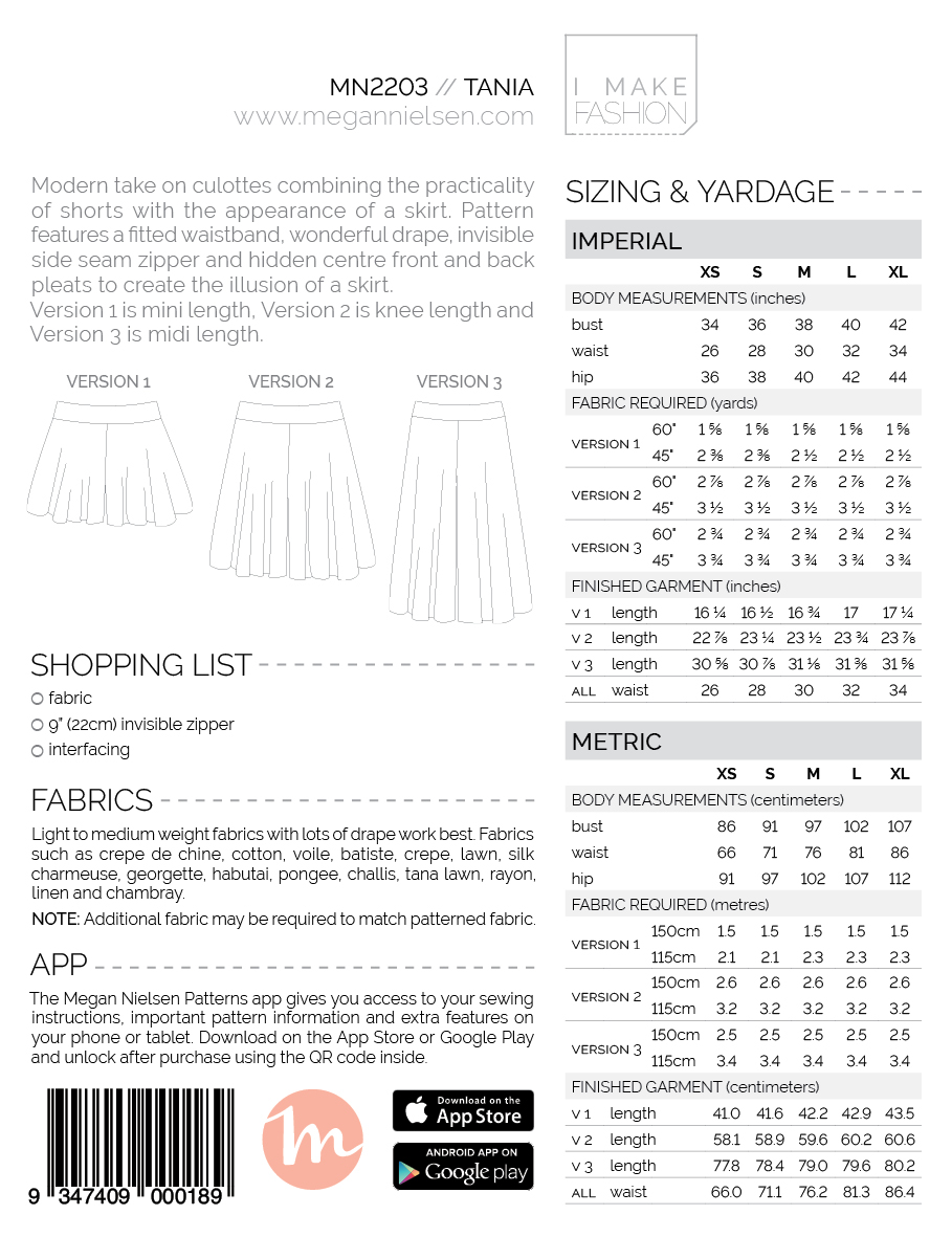 Tania Culottes - Megan Nielsen Patterns - Sewing Pattern – Simplifi Fabric