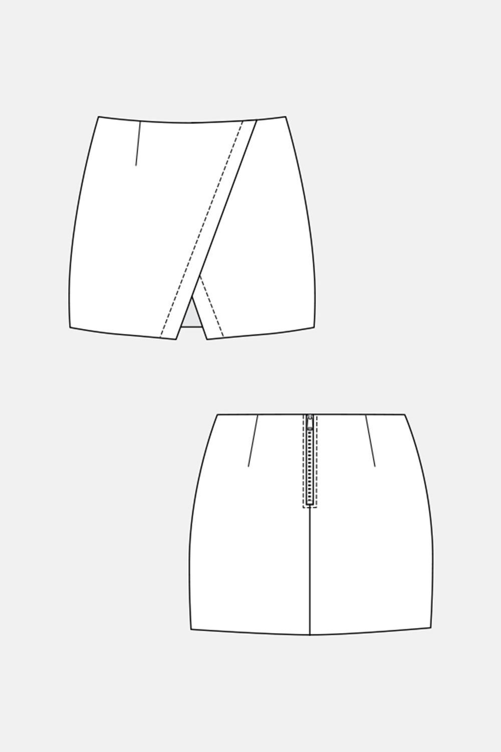 Asymmetrical mini shop skirt pattern