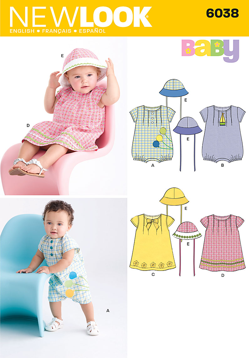 New Look 6038 Babies' Dress, Romper & Hat