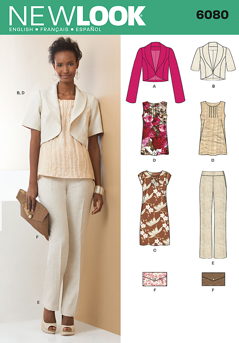 New Look 6080 Misses' jacket, dress or top, pants and clutch