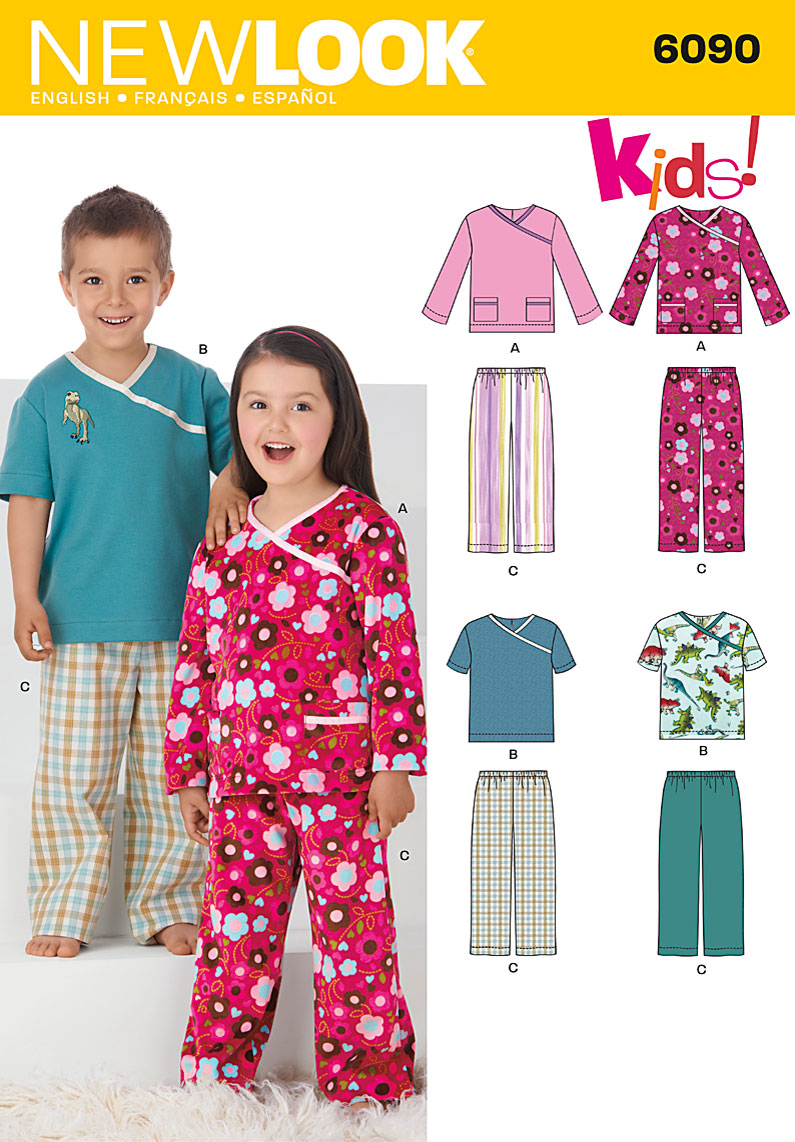 New Look 6090 Child's pajama pants and top with short or long sleeves