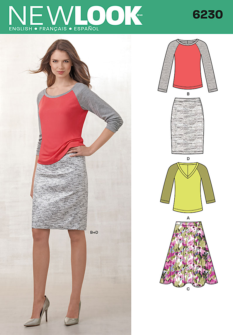 New Look 6230 Misses' Knit Top and Full or Pencil Skirt