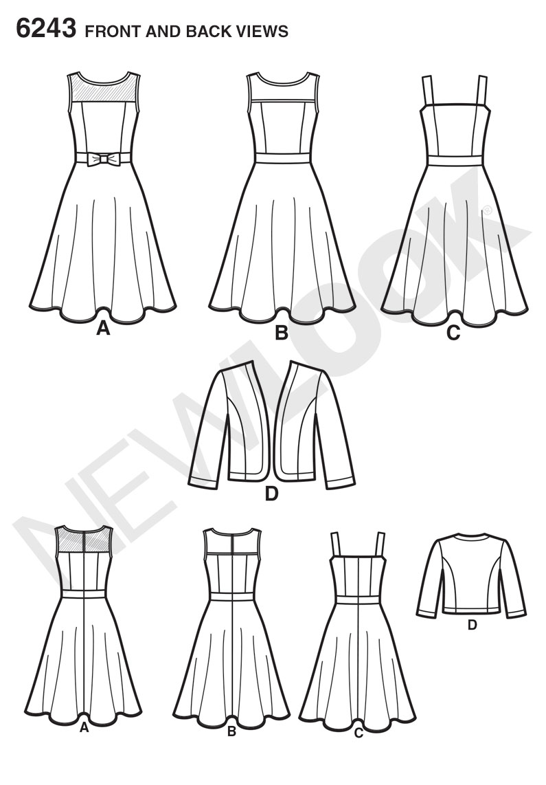 New Look Pattern 6243 Ms Sleeveless/Straps Dress w/Full Skirt & Bolero Sz 8-18 