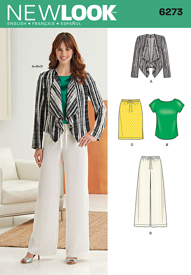 New Look 6273 Misses' Jacket, Top, Pants and Skirt sewing pattern