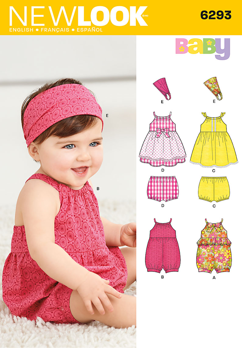 New Look 6293 Babies Romper Dress Panties And Headband