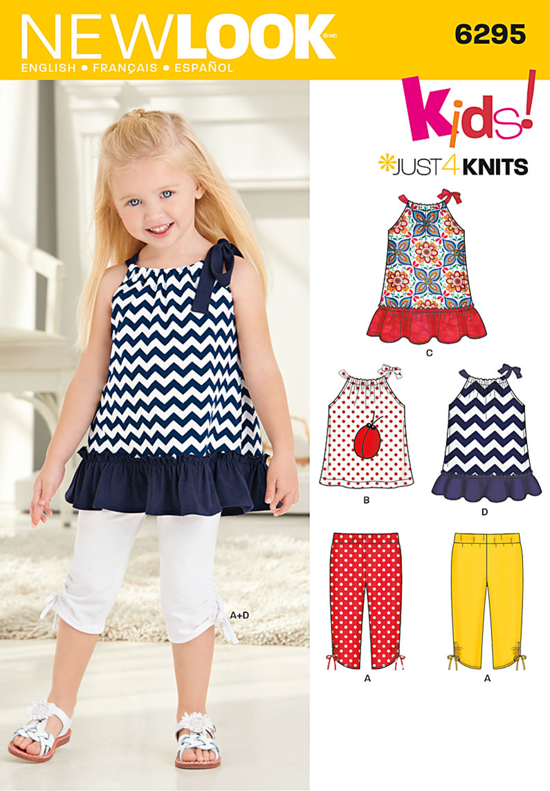 New Look 6295 Toddlers' Knit Capri Leggings and Dress, Tunic and Top