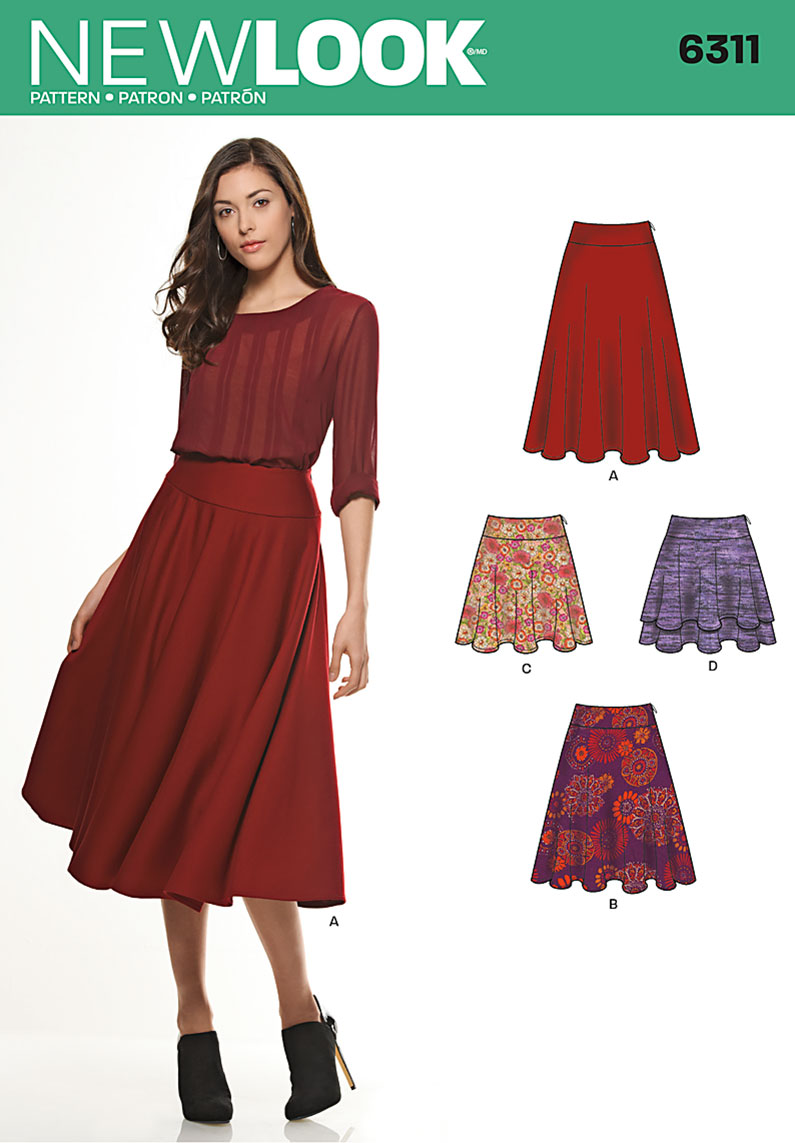 New Look 6287 Size A Misses Pull-On Skirt in 4 Lengths Sewing Pattern Multi-Colour