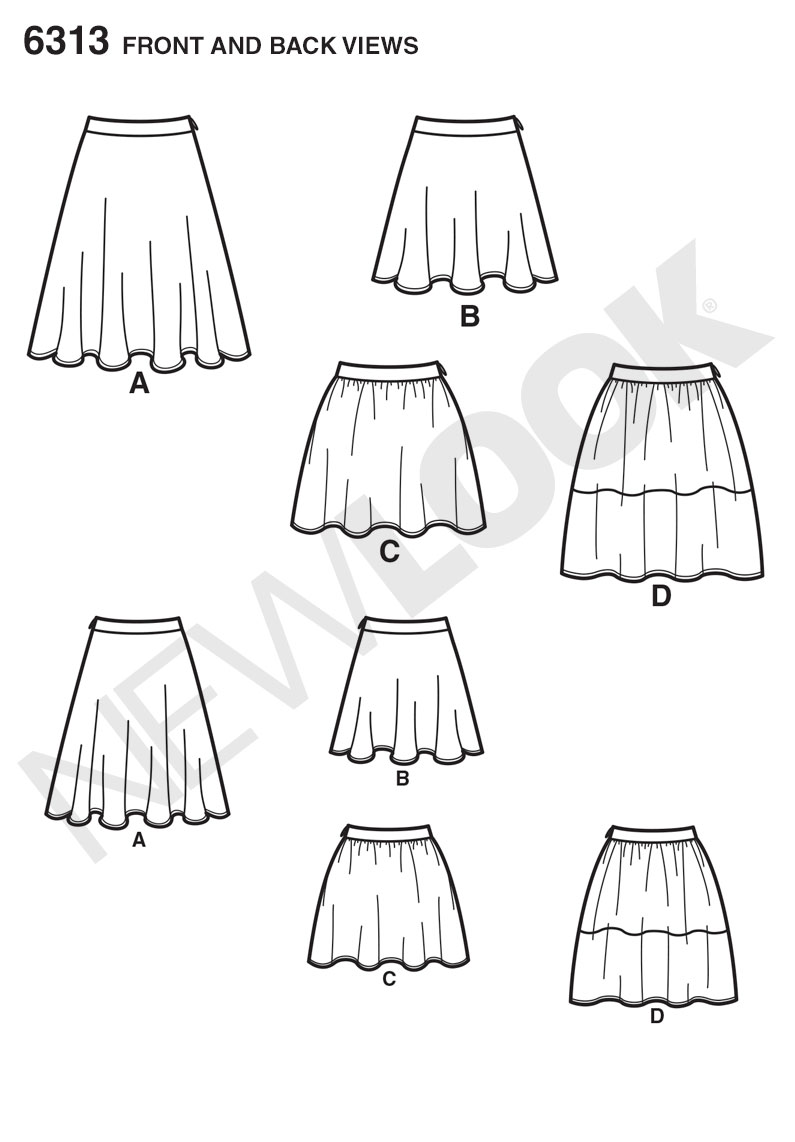 New Look 6313 Misses' Skirts with Length Variations