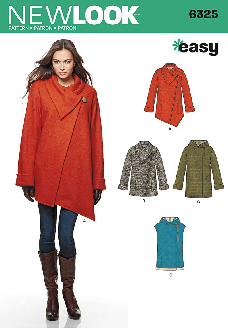 New Look 6325 Misses' Easy Coat with Length and Front Variations, and Vest
