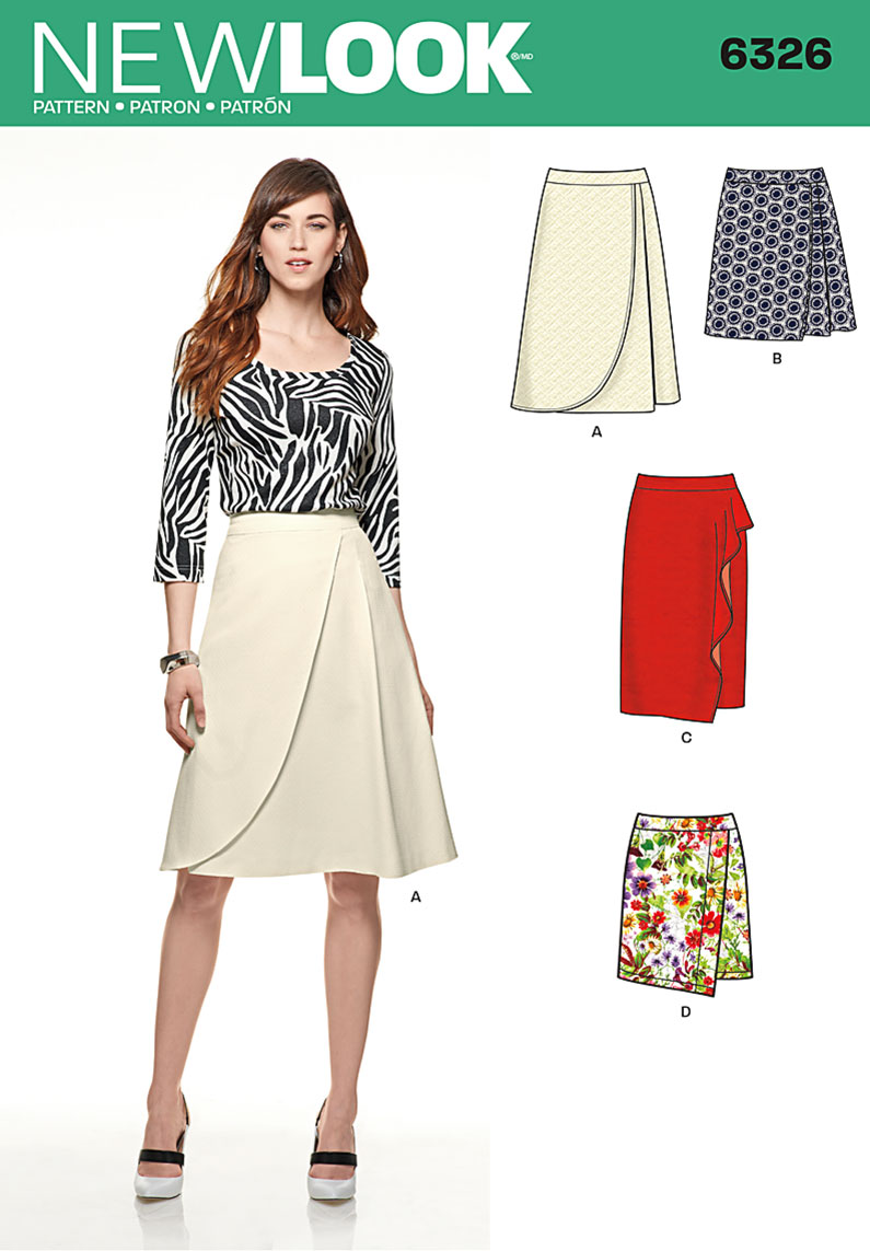 New Look 6326 Misses' Mock Wrap Skirt with Front and Length Variations