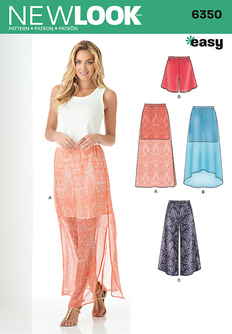 New Look 6350 Misses' Skirt and Wide Leg Cropped Pants or Shorts