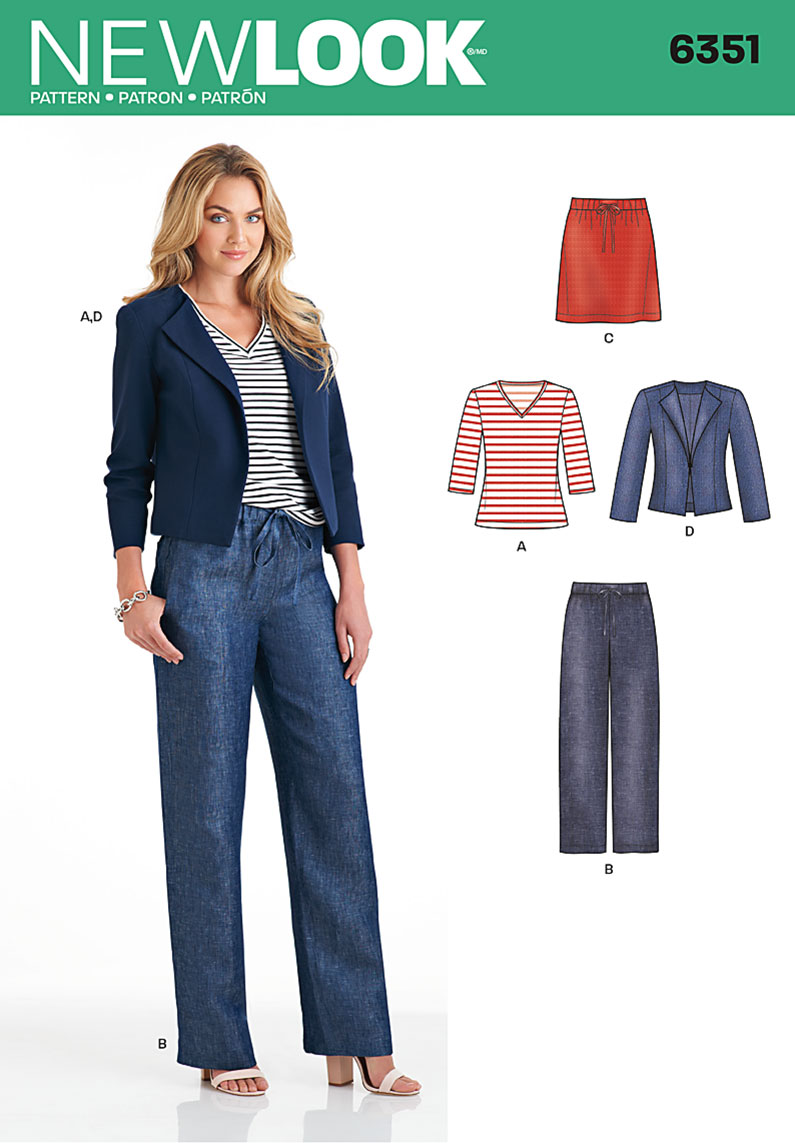 New Look 6351 Misses' Jacket, Pants, Skirt and Knit Top