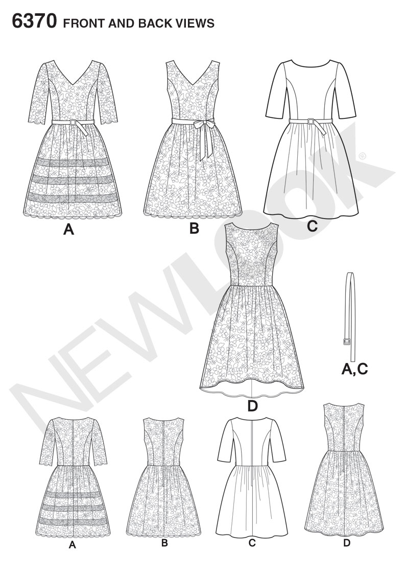 New Look Pattern 6370 Ms Dress w/Bodice~Trim ~Sleeve ~Hem Variations Sz 8-18 