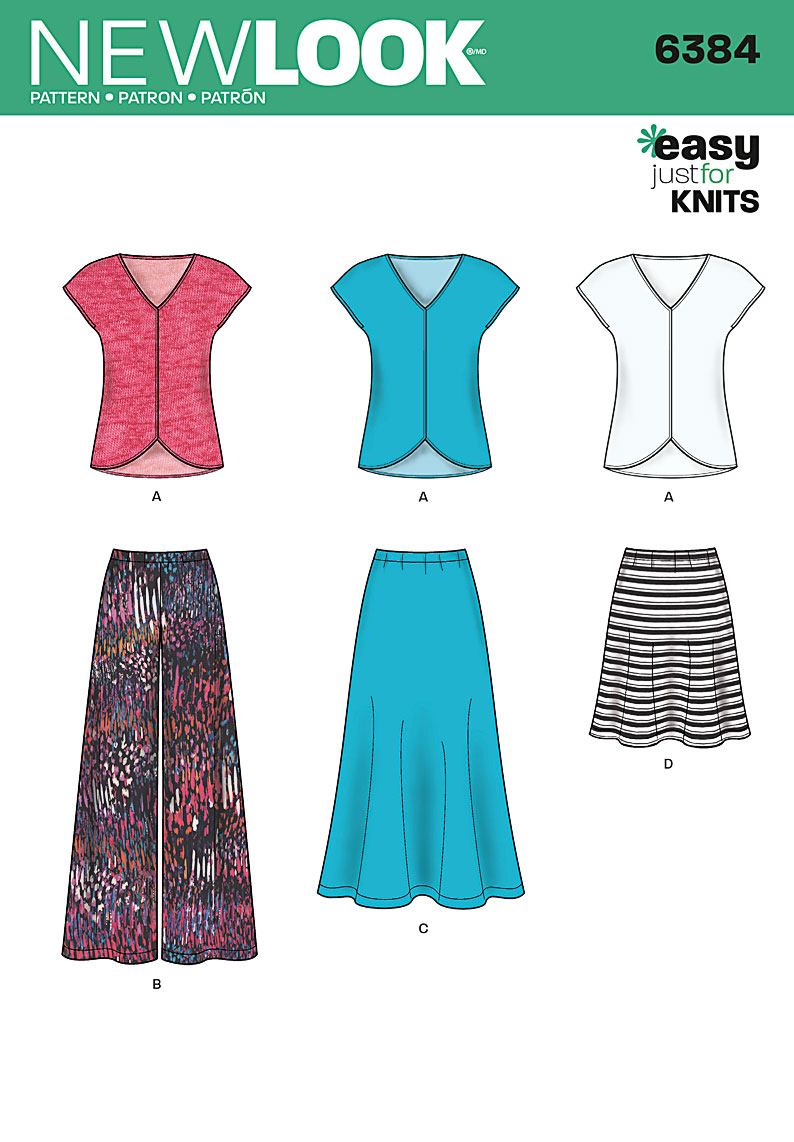 New Look 6384 Misses' Knit Top, Skirt and Pants