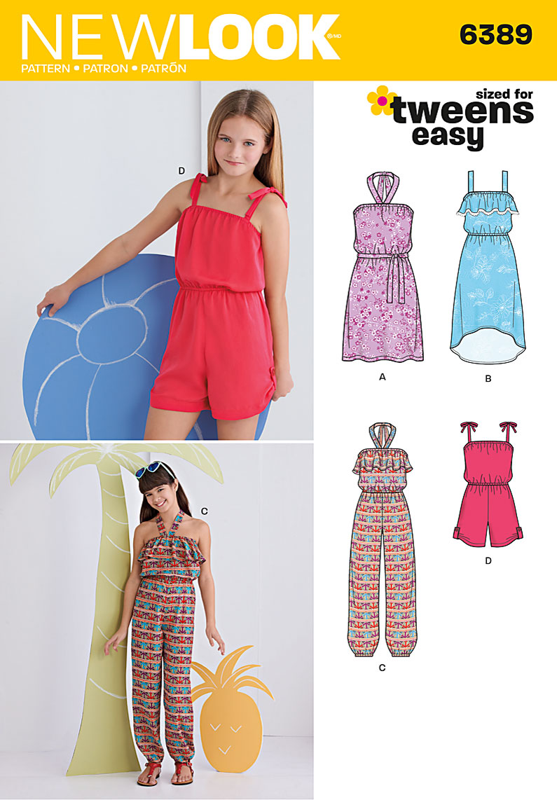 New Look 6389 Girls' Easy Jumpsuit, and Dresses