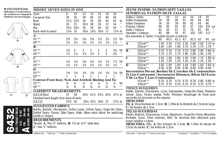 New Look 6432 Misses' Blouses with Sleeve and Trim Variations