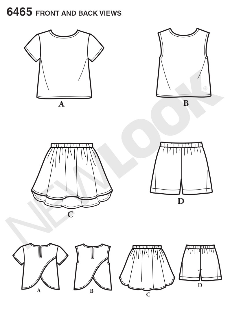 New Look 6465 Child's Easy Top, Skirt and Shorts