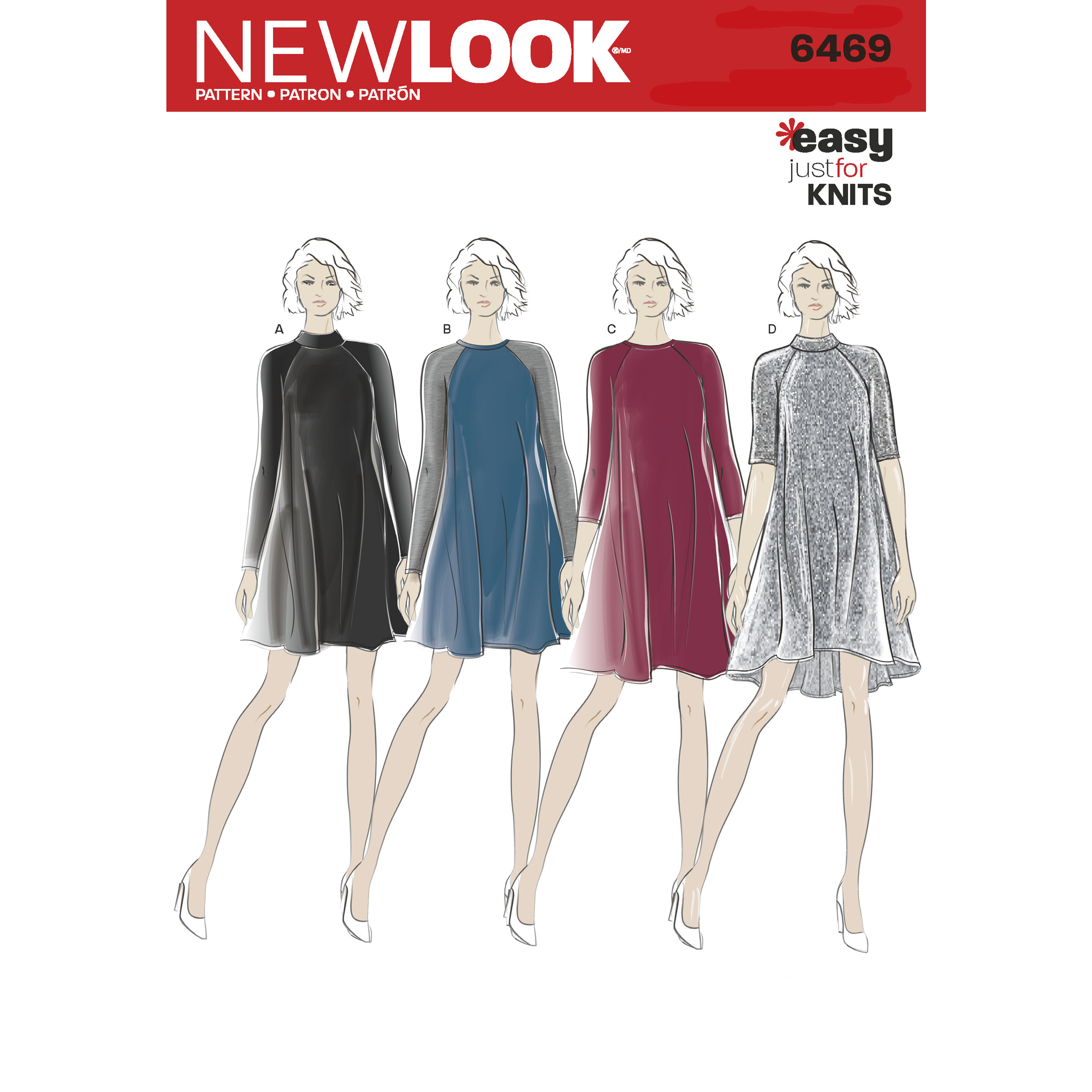 New Look 6469 Misses' Easy Knit Dress with Length and Sleeve Variations