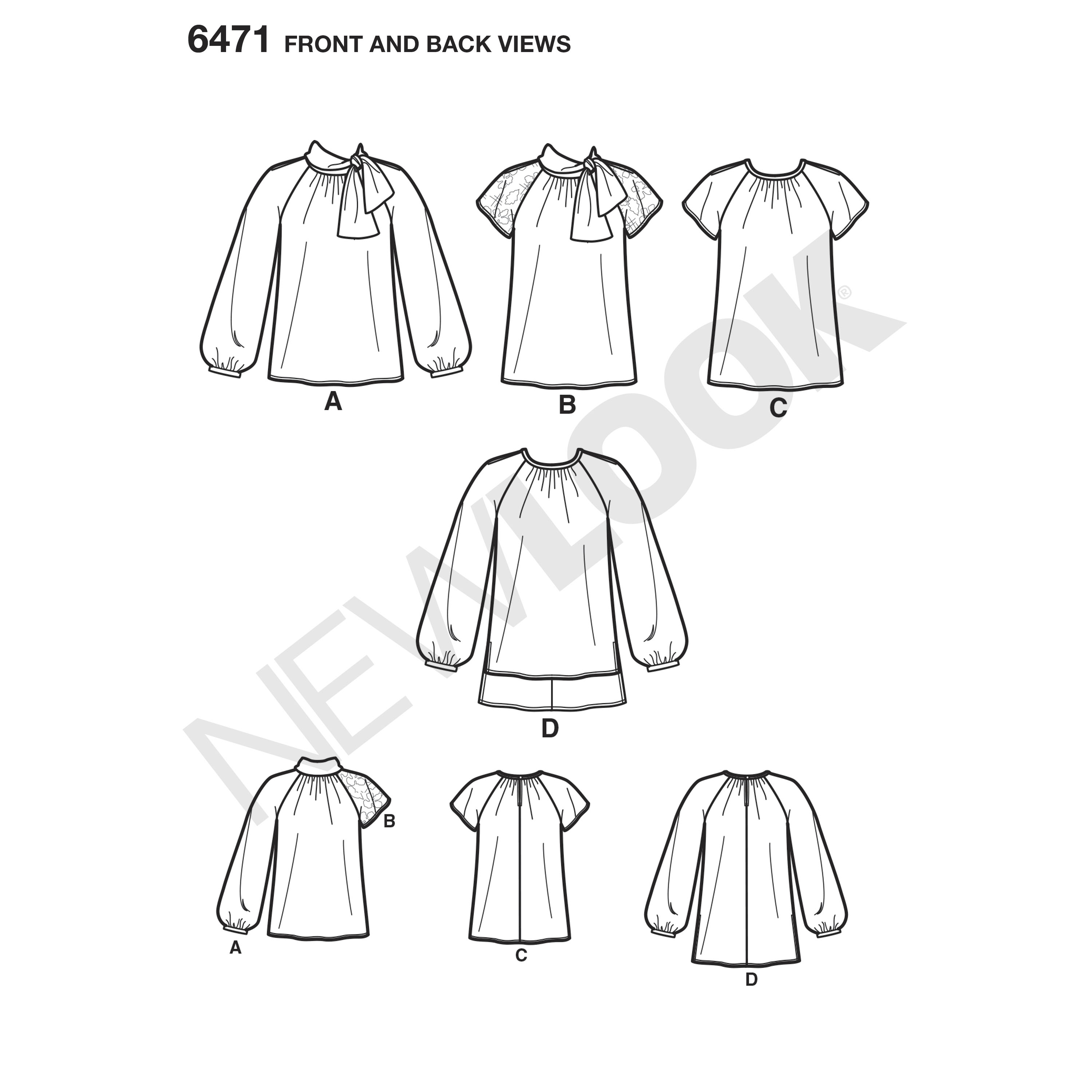 New Look 6471 Misses' Blouses and Tunic with Neckline Variations