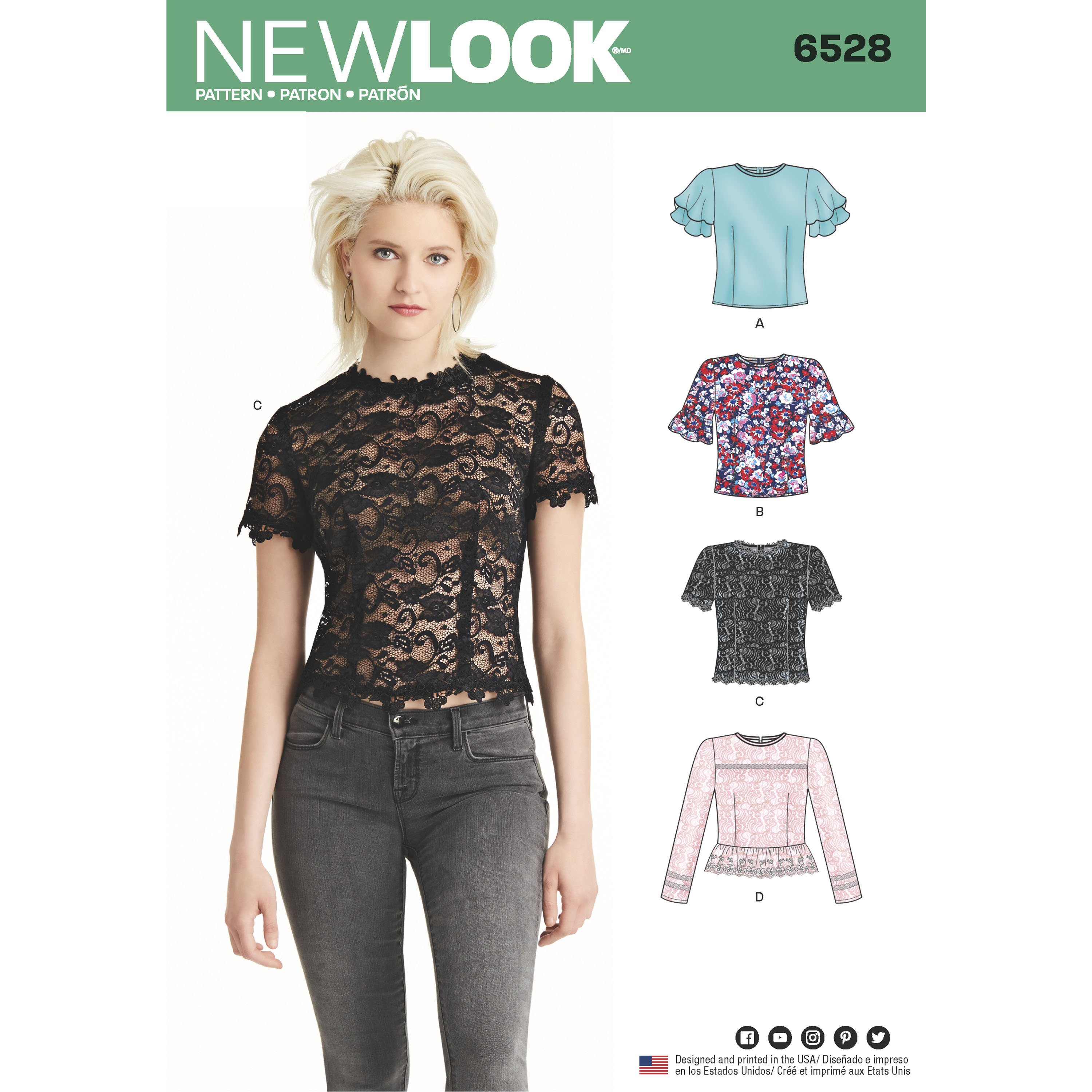 New Look Pattern 6528 Misses' Tops with Sleeve and Trim Variations