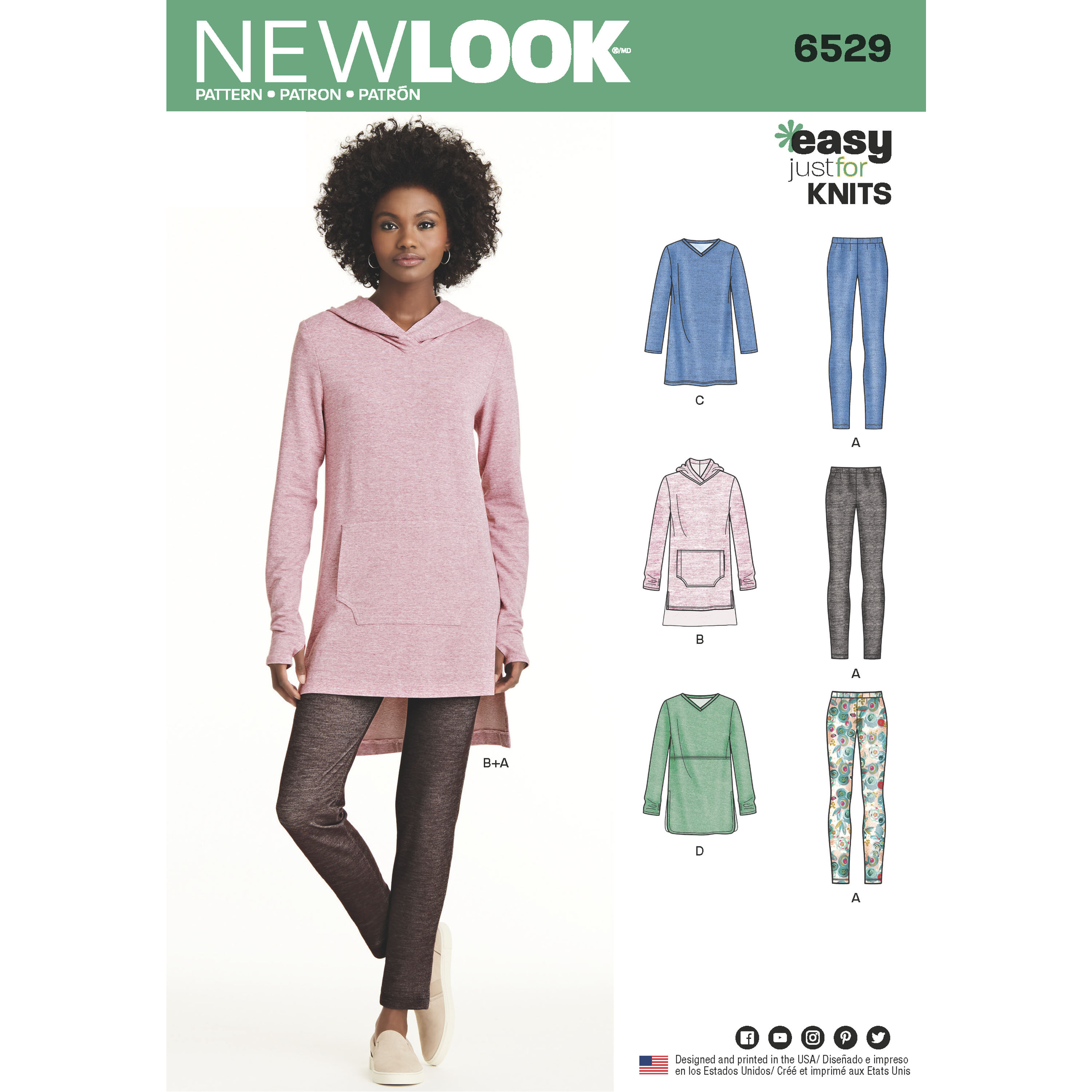 N6439, New Look Sewing Pattern Misses' Knit Tunics with Leggings