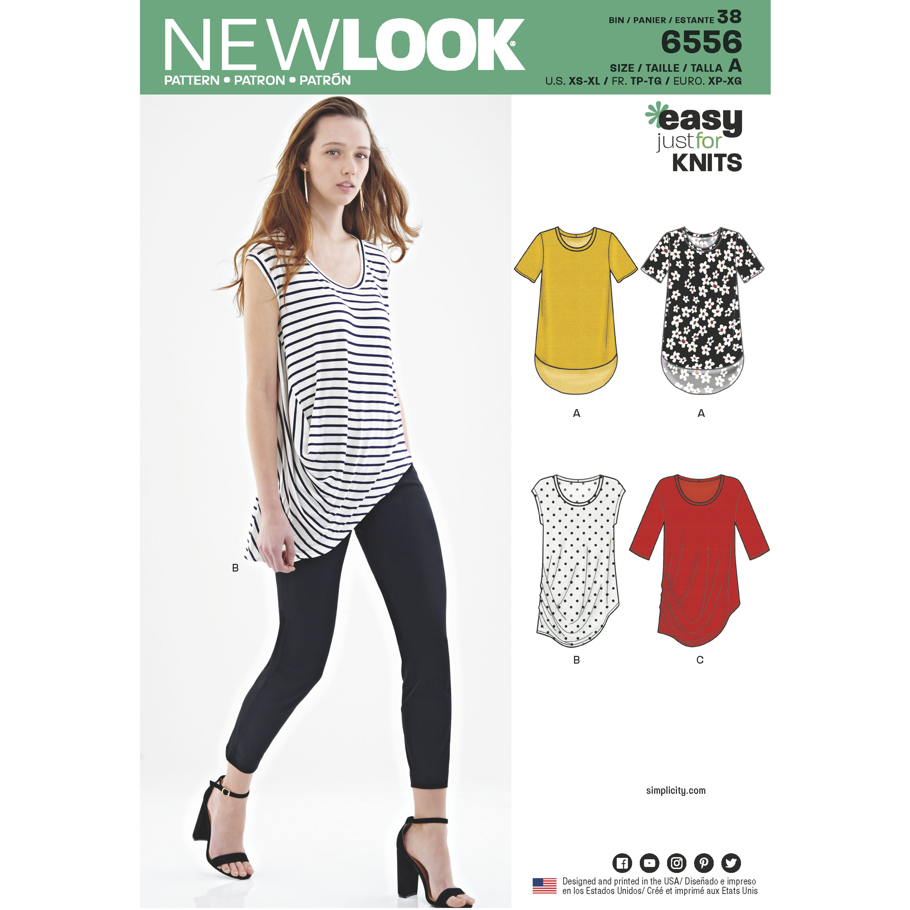 New Look New Look Pattern 6556 Misses' Easy Knit Tops