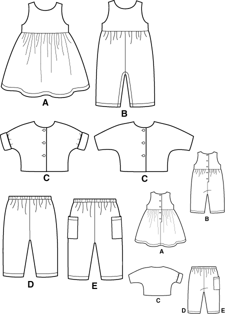 New Look 6175 Babies Dress or Jumper, Romper, Pants and Jacket