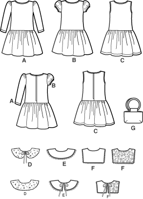 New Look 6420 Child's Dress, Collars and Purse