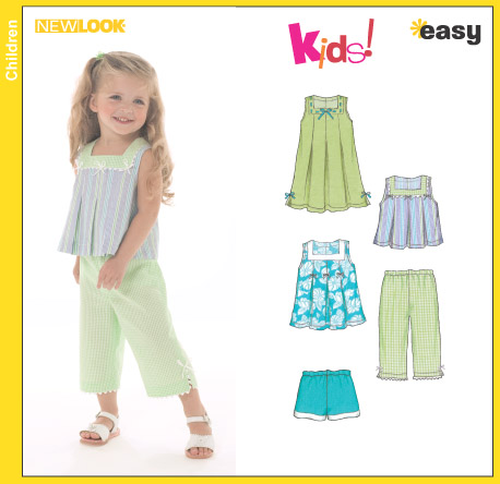 New Look 6473 Toddlers' Dress or Top In Two Lengths, Capri Pants or Shorts