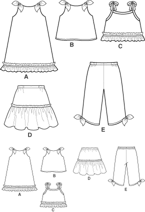 New Look 6476 Child's Dress or Top, Skirt and Capri Pants