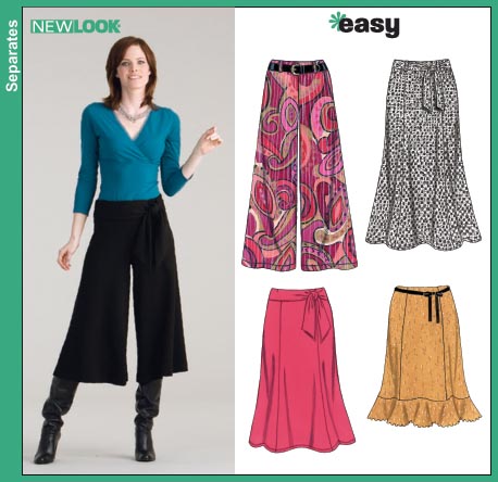 New Look 6626 Misses Knit Pants, Gauchos and Skirts