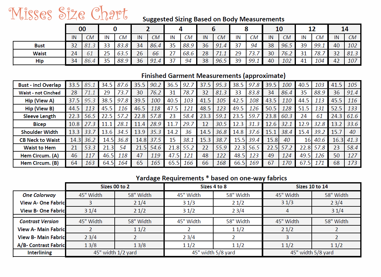 Models Size Chart – Mis Claire