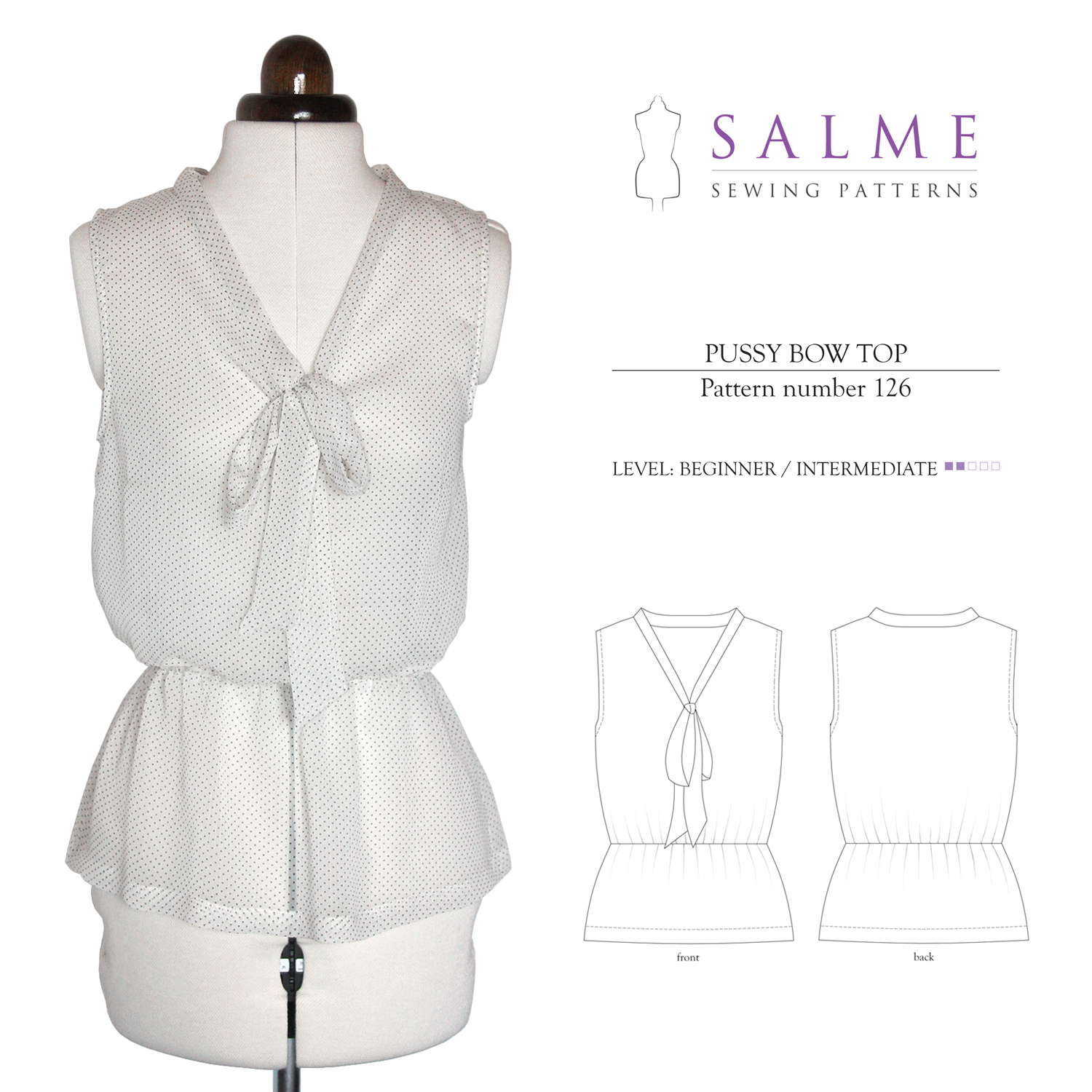 Salme Sewing Patterns 126 Pussy Bow Blouse Downloadable Pattern