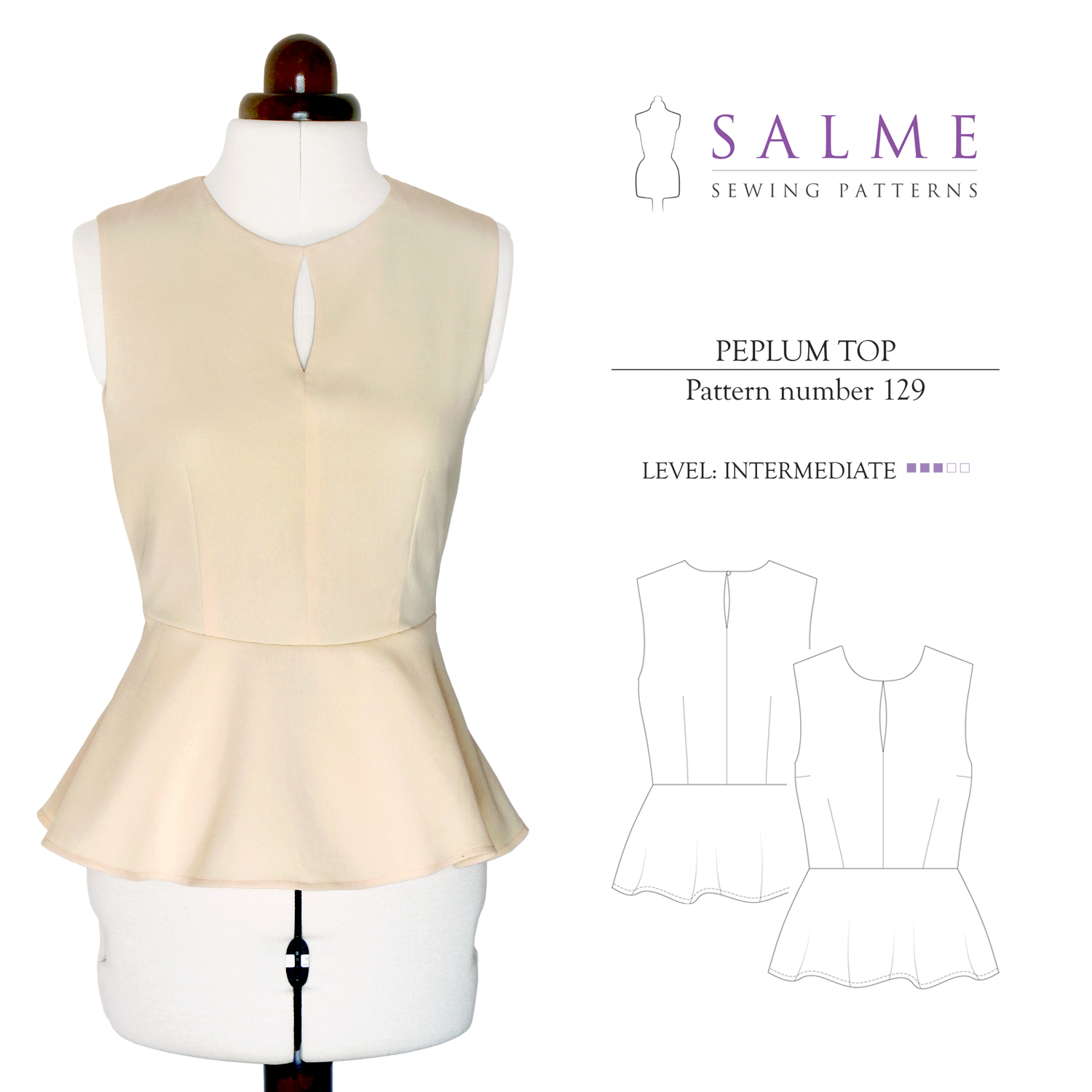 Salme Sewing Patterns 129 Peplum Top Downloadable Pattern