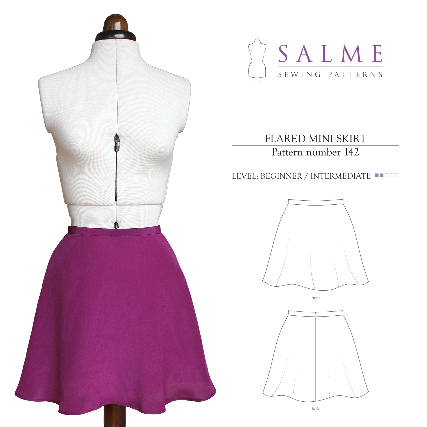 Salme Sewing Patterns 142 Flared Mini Skirt Downloadable Pattern