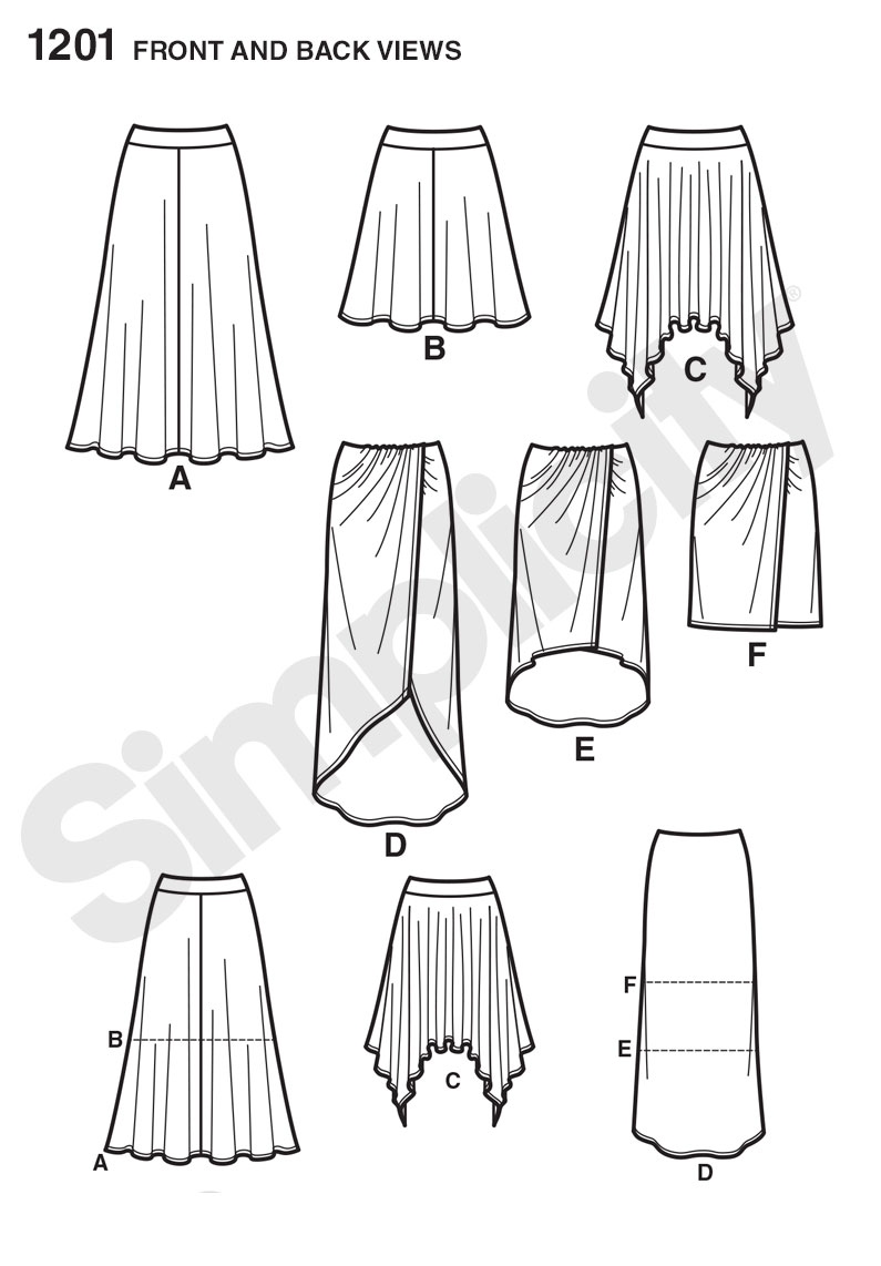Simplicity 1201 Misses' Pull-On Knit Skirts with Length Variations ...