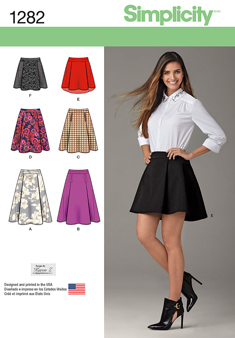 Simplicity 1282 Misses' Skirt with Length and Trim Variations