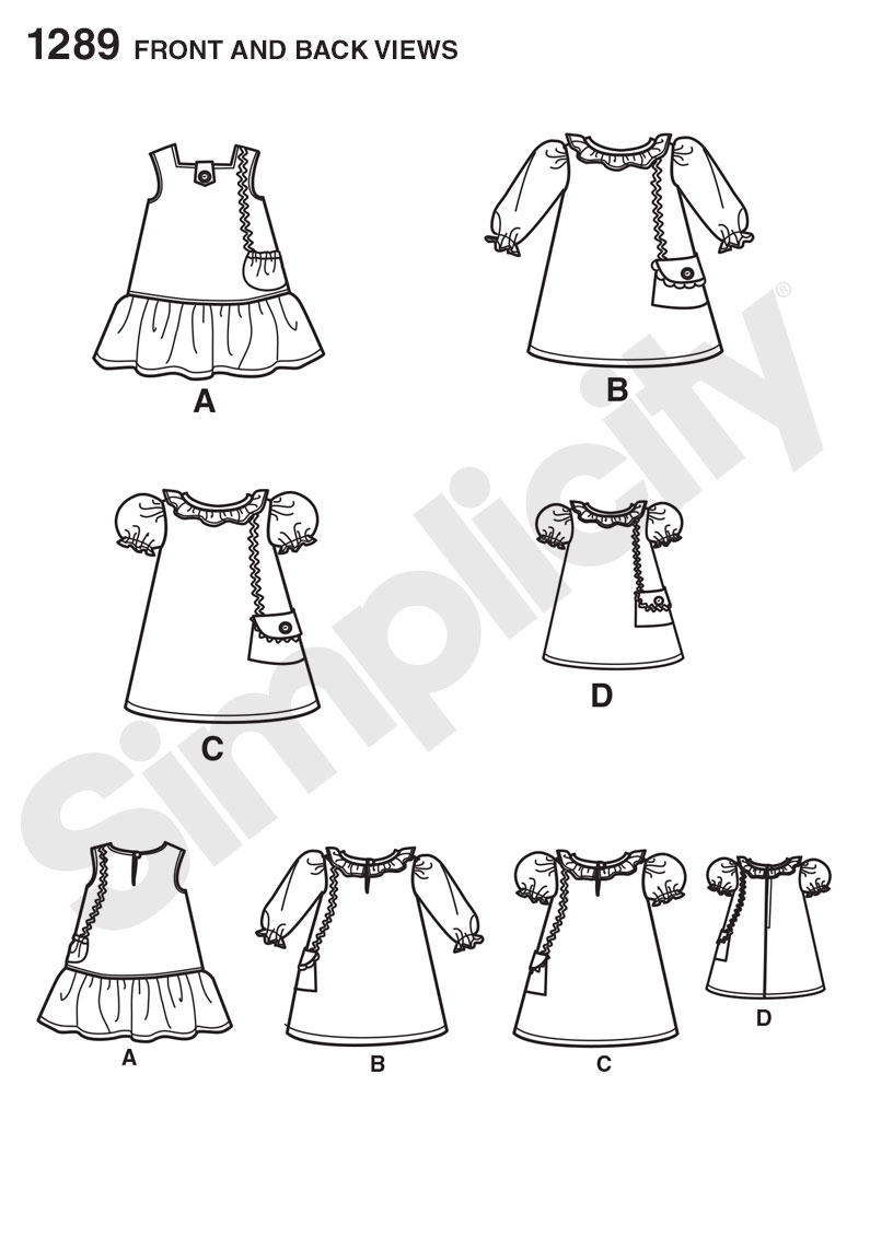 Simplicity 1289 Child's Dress and Doll Dress for 18