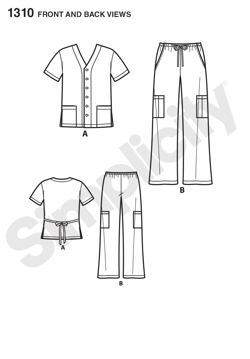 Simplicity 1310 Misses' and Men's Scrub Top and Pants