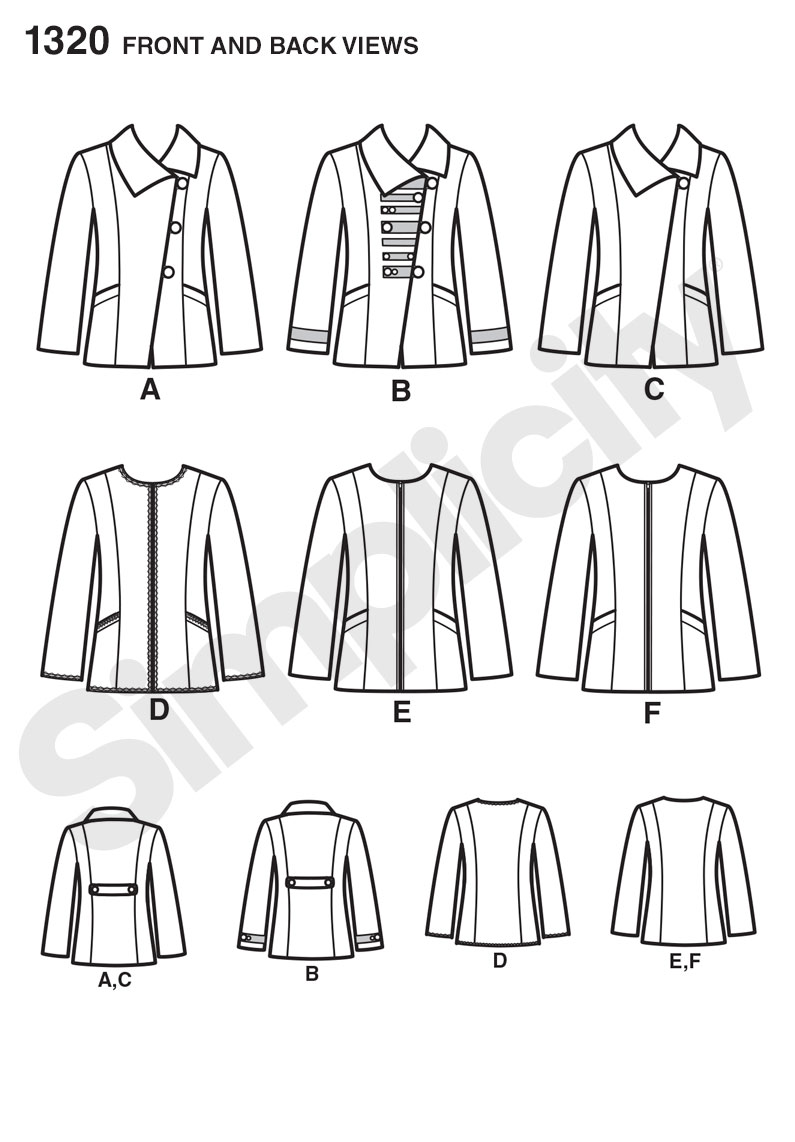 Simplicity 1320 Misses' Jacket with Front & Fabric Variations