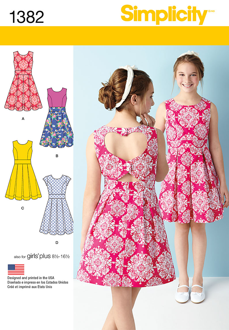 Simplicity 1382 Girls Girls Plus Dress With Back Variations