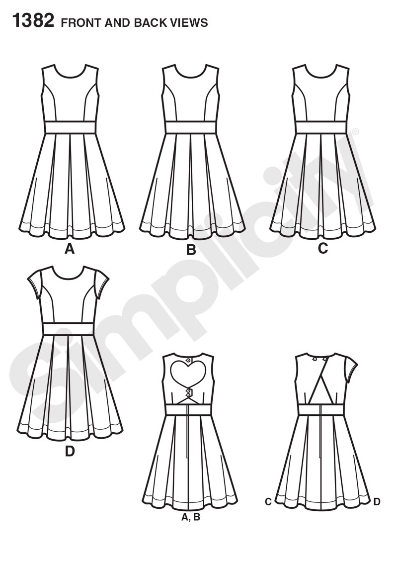 Simplicity 1382 Girls'/Girls' Plus Dress with Back Variations
