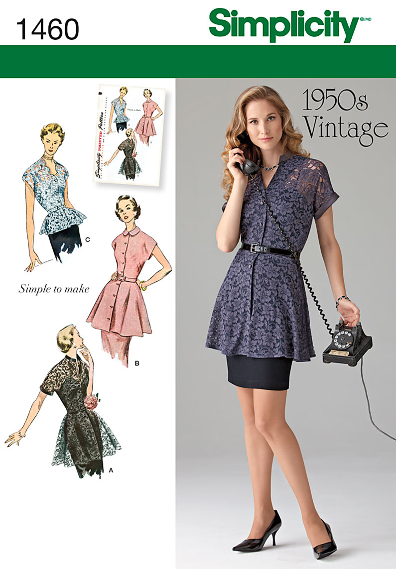 Simplicity Misses' 1950's Vintage Peplum Tunic & Blouse 1460