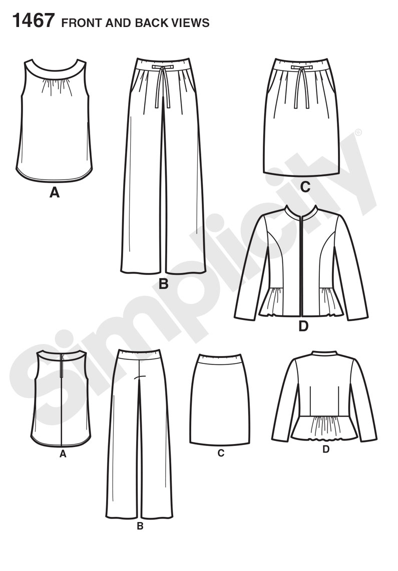 Simplicity Sewing Pattern 1467 Giacca pantaloni e Gonna Top Taglia 8-16 NUOVO 