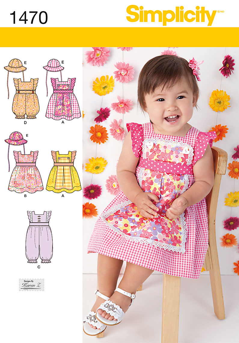 Simplicity 1470 Babies' Dress, Romper and Hat in Three Sizes