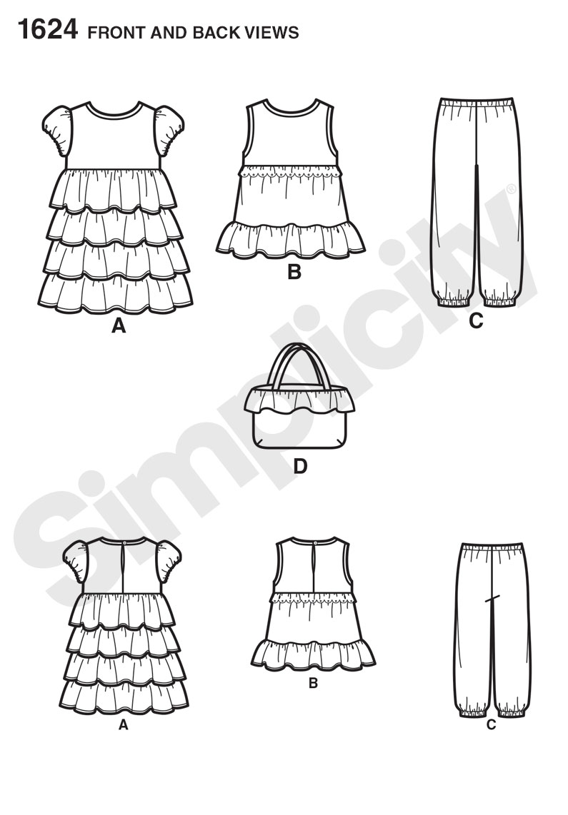 Simplicity 1624 Toddler Dress, Top, Pants and Bag