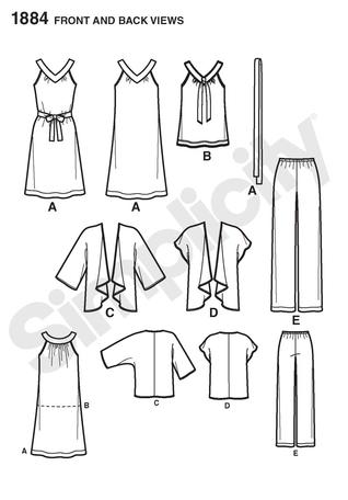 Simplicity 1884 Misses Pullover Dress or Top, Pull-on Pants, and Kimono